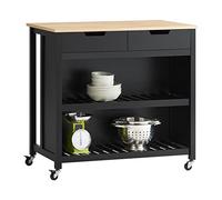 SoBuy Mobile Cucina Salvaspazio Carrello Cucina con Ruote Credenza Cucina Mobiletto Cucina Dispensa Isola Cucina Mobile Cucina con Cassetti Piano in Legno Nero 98x94x58 cm FKW74-SCH