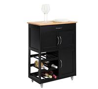 SoBuy Mobile Cucina Salvaspazio con Ruote Carrello Cucina con Cassetti e Portabottiglie, Mobiletto Credenza credenza cucina per Cucina o Sala da Pranzo, Nero 67x38x86cm FKW45-SCH