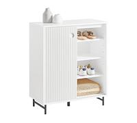SoBuy Mobile Ingresso Credenza Soggiorno Salvaspazio con Anta Scorrevole, Mobile da Cucina, Mobiletto Moderno in Legno con Gambe in Bambù, Design Elegante e Stabile, Bianco, 70x37x87cm, FSB62-W
