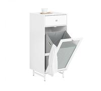 SoBuy Mobile lavanderia con portabiancheria apribile Cesto portabiancheria con anta in vetro Mobile bagno Biaco 40x40x96cm BZR116-W