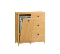 SoBuy Mobile lavanderia con sacchi portabiancheria pieghevoli, Mobiletto bagno con tre cassetti, Armadio portabiancheria, Naturale Chiaro 80x35x89 cm BZR97-SN