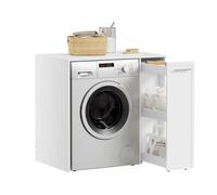 SoBuy Mobile Lavatrice e Asciugatrice 90x60x88 cm per Bagno & Lavanderia | Mobile Lavanderia con Scaffale Laterale Estraibile a 3 Livelli & Ampio Piano di Lavoro Mobile Coprilavatrice, Bianco BZR229-W