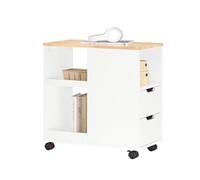SoBuy Mobile Mobiletto per Archivio con Ruote - Tavolino Multifunzionale per Ufficio, Supporto per Stampante, Tavolino da Notte, L60 x P30 x H60 cm, FBT130-WN