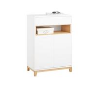 SoBuy Mobile Multiuso con Cassetto e Ripiani 60x34x85cm per Ingresso | Credenza salvaspazio per cucina e soggiorno, madia con regolazione, design bianco/naturale FSB97-WN