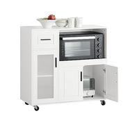 SoBuy Mobile per Forno a microonde da cucina Credenza con 1 Cassetto e 3 Ante Armadio con ruote multiuso Bianco 89x40x89cm FSB78-W
