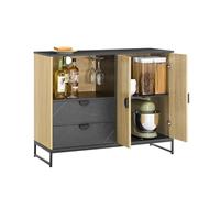 SoBuy Mobile per Ingresso con Ripiano per Microonde Ø6 cm e Portabicchieri da Vino, Ripiano Regolabile, Unità di Stoccaggio per Ingresso, Cucina e Soggiorno, Rovere Nero, 107×40×85 cm FSB103-N