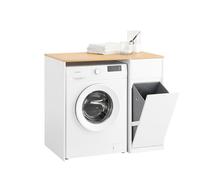 SoBuy Mobile per lavatrice - Armadio da bagno con cesto portabiancheria e cassetto, per lavatrice e asciugatrice, Mobiletto salvaspazio legno, Bianco,100×60×90 cm, BZR217-WN