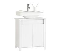 SoBuy Mobile Sottolavabo Bagno Salvaspazio con 2 Ante Ripiano Regolabile | 60x65,5x34cm Mobiletto Bagno con Coprisifone Mobile Bagno Compatto Bianco, BZR101-W