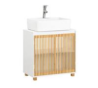 SoBuy Mobile sottolavabo con due ante in bambù Mobile base Mobiletto del bagno senza lavandino Bianco-Naturale 60x33x60cm BZR125-W