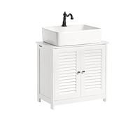 SoBuy Mobile Sottolavabo per Bagno, Mobiletto Bagno con Mensole Regolabili, Mobile Base per Lavabo in MDF, Antimuffa con Porta a Lamelle, per lavabo a muro, Bianco, 60x58x35cm, FRG237-W