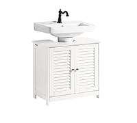 SoBuy Mobile Sottolavabo per Bagno, Mobiletto Bagno con Mensole Regolabili, Mobile Base per Lavabo in MDF, Antimuffa con Porta a Lamelle, per lavabo a terra, Bianco, 60x58x35cm, FRG237-II-W