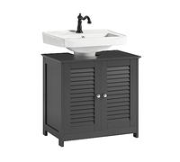 SoBuy Mobile Sottolavabo per Bagno, Mobiletto Bagno con Mensole Regolabili, Mobile Base per Lavabo in MDF, Antimuffa con Porta a Lamelle, per lavabo a terra, Grigio, 60x58x35cm, FRG237-II-DG