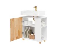 SoBuy Mobile Sottolavabo per Bagno - Mobiletto Bagno con Sifone a Vista Coperto, 2 Ante & 2 Ripiani Aperti - Mobile Bagno Salvaspazio 60x60x29cm BZR75-W