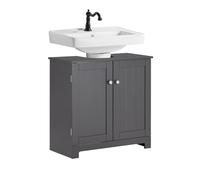SoBuy Mobile sottolavabo per Bagno - Mobiletto Bagno salvaspazio con ante e ripiano regolabile - Mobile sotto lavabo da bagno in MDF, per lavabo a terraBianco, 60x60x29cm, BZR18-II-DG