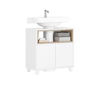SoBuy BZR148 Mobile Sottolavabo per Bagno Mobiletto Salvaspazio Armadietto con Anta e 2 Ripiani, Design Bianco-Legno, Ideale per Lavandino, Arredo Bagno Componibile 60x30x61 cm BIANCO