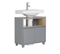 SoBuy Mobile Sottolavabo per Bagno Mobiletto Salvaspazio Armadietto con Anta e 2 Ripiani, Design Grigio-Legno, Ideale per Lavandino, Arredo Bagno Componibile 60x30x61 cm BZR148-DG