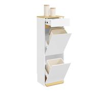 SoBuy Mobile spazzatura interno a 2 vani, salvaspazio, 35×25×101,5 cm | Mobiletto raccolta differenziata, 2 vani, pedale, cassetto & battiscopa, per vari bidoni, PB, cucina/bagno/ufficio, FSB112-WN