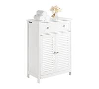 SoBuy Mobiletto Bagno con 2 Ante Cassetto Stile Tapparelle Bianco | Mobile Base per Bagno o Ingresso, Armadietto Salvaspazio con Design Tapparelle, Bianco, FRG238-W