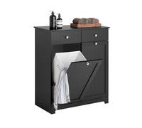 SoBuy Mobiletto bagno con portabiancheria - Mobile bagno salvaspazio con 2 cassetti e 2 sacchi estraibili - Mobiletto lavanderia per ingresso o cucina in MDF, Nero, 78x38x90cm, BZR33-SCH