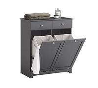 SoBuy Mobiletto bagno con portabiancheria - Mobile bagno salvaspazio con 2 cassetti e 2 sacchi estraibili - Mobiletto lavanderia per ingresso o cucina in MDF, Grigio, 78x38x90cm, BZR33-DG