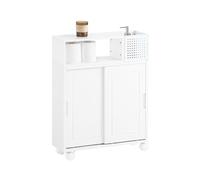 SoBuy Mobiletto Bagno Salvaspazio 17cm Armadietto Stretto con Ante Scorrevoli, Box Metallo e Ruote Mobiletto per WC,Lavabo,Bagni Piccoli e Lavanderia 52x17x69cm BZR176-W