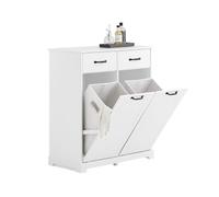 SoBuy Mobiletto Bagno Salvaspazio con 2 Ceste Porta Biancheria e Cassetti - Mobile Bianco Stretto in Legno per Bagno o Lavanderia, 79,5x38x90cm, BZR208-W