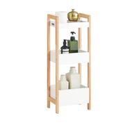 SoBuy Mobiletto Bagno Salvaspazio con 3 Ripiani Robusti - Mensole per Bagno Stretto, Armadietto in MDF fino a 30kg bianco/rovere per piccoli bagni 28x20x74cm FRG226-WN