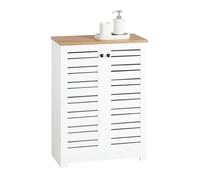 SoBuy Mobiletto Bagno Salvaspazio con Ante a Persiana 60x30x82cm | Mobile Bagno Multifunzionale e Compatto con Ripiani Regolabili in MDF, Bianco, BZR41-W