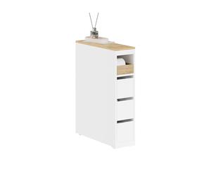 SoBuy Mobiletto Bagno Salvaspazio con Ruote 20cm Organizer 60x20x82.3cm | Carrello Organizer con Cassetti In Legno Compatto per Bagni Piccoli, WC E Cucina, Bianco