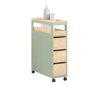 SoBuy Mobiletto Bagno Salvaspazio con Ruote, Mobile Compatto con 3 Cassetti, per WC, Armadietto Bagno in Legno, Facile da Spostare, Verde, 65x24x82cm, BZR54-GR