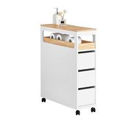 SoBuy Mobiletto Bagno Salvaspazio con Ruote, Mobile Compatto con 3 Cassetti, per WC, Armadietto Bagno in Legno, Facile da Spostare, Bianco, 65x23x82cm BZR54-W