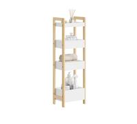 SoBuy Mobiletto Bagno Salvaspazio Stretto con 4 Ripiani - Mobile Bagno Salvaspazio 20 cm Larghezza Scaffale per WC e Lavanderia in Legno Bianco et Naturale FRG226-H-WN