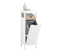 SoBuy Mobiletto da Bagno con Cesto per Biancheria - Mobile Compatto con Sacco Ribaltabile - Mobile Salvaspazio, Arredo per Bagno in Legno, Bianco, 30 x 90 x 30 cm, BZR122-W