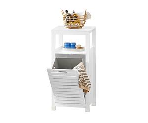 SoBuy Mobiletto da Bagno con Cesto per la Biancheria Salvaspazio | 42x90x30cm Armadio con Sacco Pieghevole per il Bucato Mobile da Bagno Compatto in Legno Bianco, BZR67-W