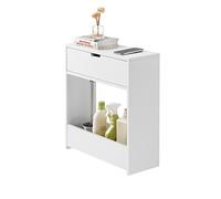 SoBuy Mobiletto da bagno Portaoggetti Bagno Portarotolo e Portascopino Mobiletto salvaspazio con 1 ripiano aperto e 1 cassettiera, 55x20x60cm BZR48-W