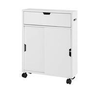 SoBuy Mobiletto da Bagno Stretto con Ruote Armadietto da Bagno con Ante Scorrevoli e Ribaltabile, Comò per Piccoli Spazi e Niche, 52 x 68 x 17 cm, Bianco, BZR31-W