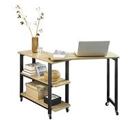 SoBuy New Tavolino da caffè con ruote Tavolino a forma di L con 2 ripiani, Scrivania ad angolo Stile industriale, L133xP69xA30cm, FWT83-N(Naturale)