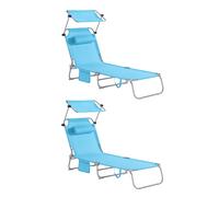 SoBuy OGS48-Bx2 Set da 2 lettini prendisole con tetto prendisole e sedia pieghevole con cuscino per giardini, cortili, spiagge