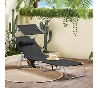 SoBuy OGS48 Sdraio da Giardino Reclinabile Lettino Prendisole Pieghevole con Cuscino Tasca Laterale e Parasole Sedia Sdraio da Esterno per Patio Campeggio Spiaggia 155x56x81cm