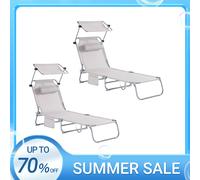 SoBuy OGS48X2 Set di 2 Sdrai da Giardino Reclinabile Lettino Prendisole Pieghevole con Cuscino Tasca Laterale e Parasole Sedia Sdraio da Esterno per Patio Campeggio Spiaggia 155x56x81cm