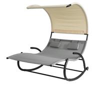 SoBuy OGS50-HG letto a dondolo lettino da bagno ergonomico per 2 persone con tetto e 2 poggiatesta con ruote per terrazza da giardino Grigio chiaro