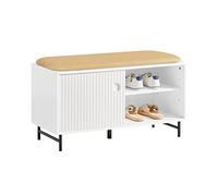 SoBuy Panca con Seduta e Scarpiera Ingresso Salvaspazio Slim con 2 Ante Scorrevoli, Cassapanca Contenitore da Interno, 85x37x49cm FSR116-W