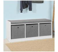 SoBuy - Panca Scarpiera Cassapanca Da Interno Mobile Bagno Con 3 Cesti Bianco E Grigio L102*p32*a45cm Fsr65-dg