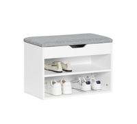 SoBuy Panca scarpiera con cuscino 60x30x44cm per ingresso | Scarpiera slim con cuscino 5cm e 2 ripiani aperti, scomparto nascosto sotto seduta, portata 120kg, bianco/grigio FSR25-HG