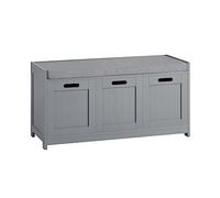 SoBuy Panca Scarpiera da Ingresso con Seduta - Cassapanca Contenitore - Cassetto e 2 Armadietti per Corridoio e Camera - Mobile Ingresso Salvaspazio Grigio 90x45x35cm 120kg FSR80-SG