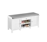 SoBuy Panca scarpiera ingresso con seduta, Cassapanca contenitore con 2 ante e un cassetto bianco, L107XP35xA50 cm, FSR83-W