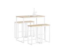 SoBuy Penisola da Cucina con 4 Sgabelli Tavolo da Bar Alto con Set da 5 Pezzi per Cucina e Sala da Pranzo, Salvaspazio per Cucine Piccole, Balcone o Giardino Finitura Legno 100x60x96 cm OGT15-WN