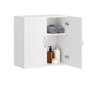 SoBuy Pensile da Parete Bianco 2 Porte 60cm Ripiano Regolabile | Adatto per Bagno Lavanderia Cucina e Corridoio, Libera il Piano del Lavabo Senza Occupare Spazio a Terra, Molto Capiente