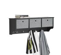 SoBuy Portachiavi da Muro Ingresso Appendini da Muro con 5 Ganci Appendiabiti e 3 Cestini in Tessuto Pieghevole, Mobile Ingresso Appendiabiti Nero, Capacità di Carico 15kg, 100x20x31cm, FRG282-SCH