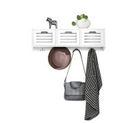 SoBuy Portachiavi Mobile Ingresso da Muro Appendiabiti Legno Attaccapanni da Muro Scaffale Murale Libreria da Parete Mensola Libreria Bianco FHK19-W